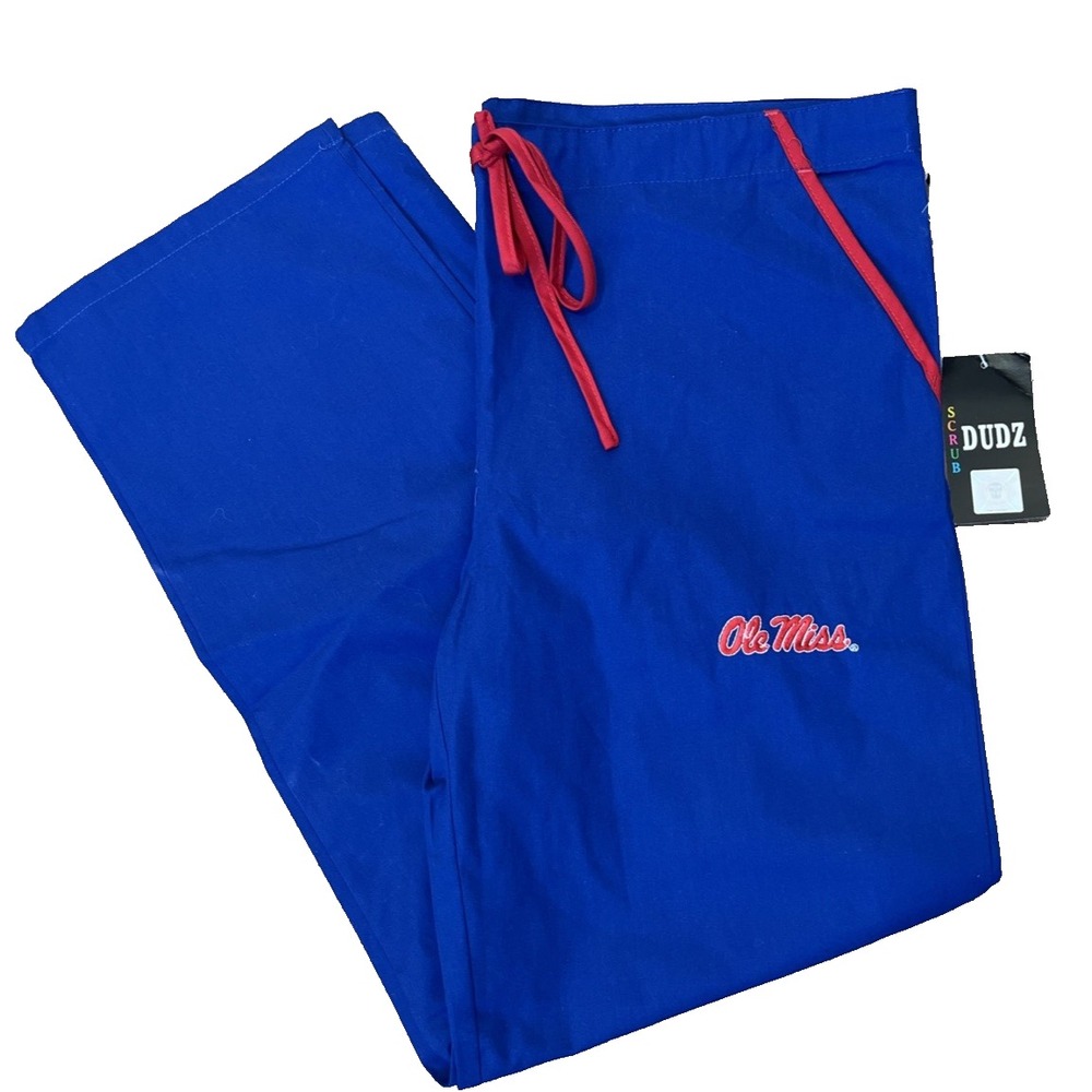 Ole Miss Rebels NCAA Straight Leg Scrub Pants Royal Blue Unisex Small NEW